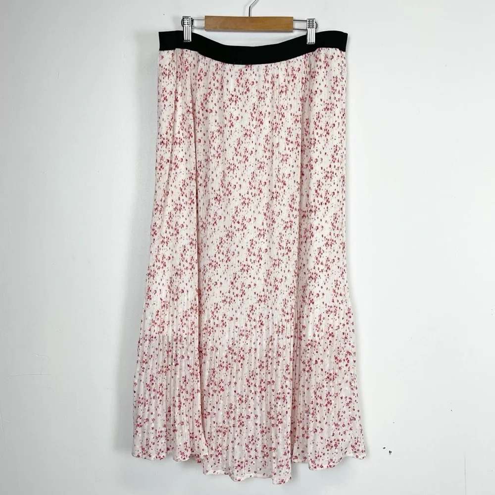 NEW Adrianna Papell Midi Skirt Womens Large White Floral Pleated Pull On NWOT